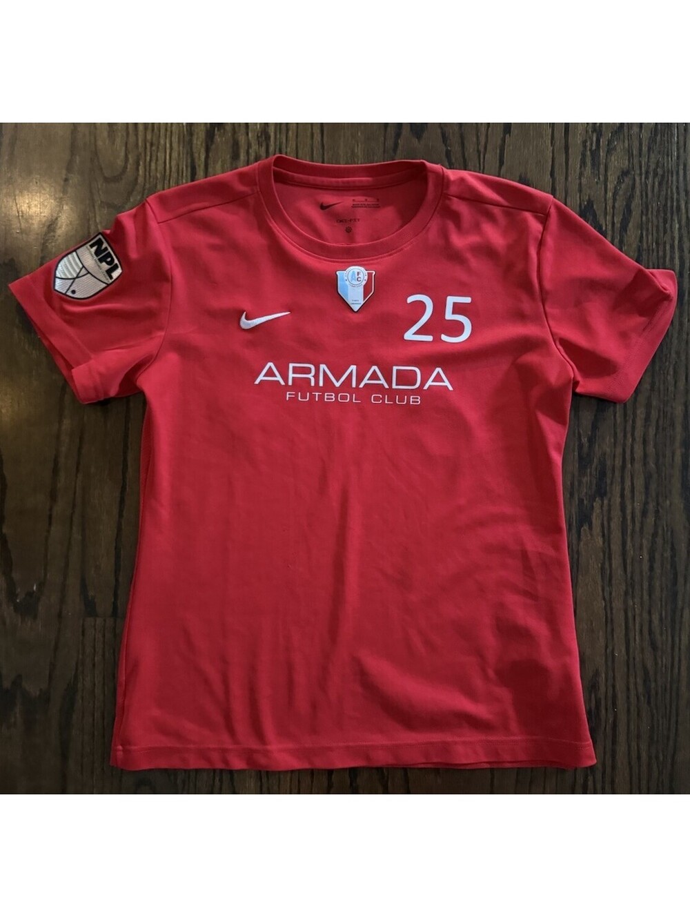 Nike Armada Futbol Club Jersey Womens Medium Red Dri-FIT NPL Soccer #25